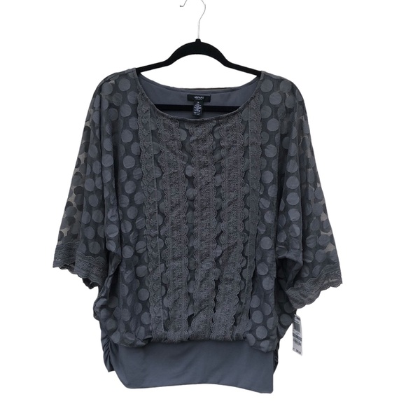 Alfani Tops - Alfani Gray Sheer Circle Patterned Blouson Top size 1X